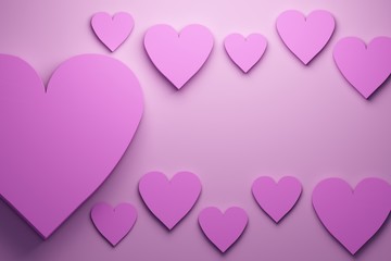Wall Mural - pink hearts background. 3d render illustrations