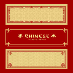 Vector Chinese frame banners style collections on gold and red background, illustrations