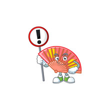 A Picture Of Cartoon Mascot Of Red Chinese Folding Fan Rise Up A Broad