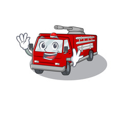 Canvas Print - Waving friendly fire truck cartoon character design