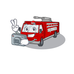 Wall Mural - Cool Photographer fire truck character with a camera