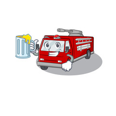 Sticker - Happy fire truck mascot design with a big glass