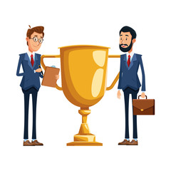 Wall Mural - businessmen standing with big trophy cup, colorful design