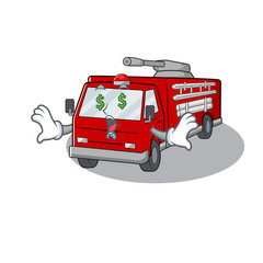 Poster - Happy rich fire truck with Money eye cartoon character style