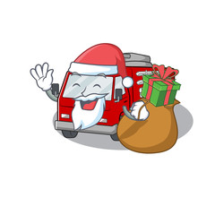 Poster - Santa fire truck Cartoon character design having box of gift