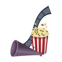 Wall Mural - directors megaphone with pop corn bucket and film reel