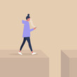 © nadia_snopek - Young female character addicted to smart phone striding to the abyss, nomophobia, millennial lifestyle
