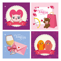 Sticker - set of happy valentines day cards with decoration