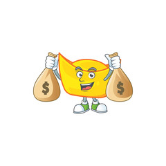 Sticker - A picture of rich chinese gold ingot cartoon character with two money bags