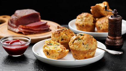 Savory muffins with bacon, green onion and cheese.