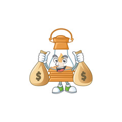 Wall Mural - A picture of rich oil lamp cartoon character with two money bags