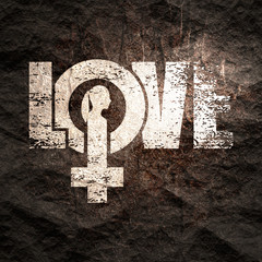 Wall Mural - Female sign icon in love word. Silhouette of woman head