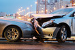 automobile crash accident on street. damaged cars