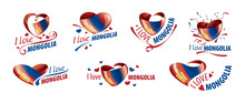 National Flag Of The Mongolia In The Shape Of A Heart And The Inscription I Love Mongolia. Vector Illustration