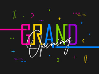 Sticker - Creative Grand Opening Font on Black Background.