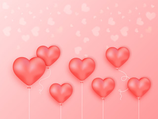 Sticker - Glossy Heart Balloons on Light Red Background.