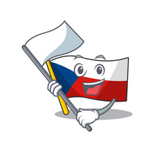 Sticker - Funny flag czechia cartoon character style holding a standing flag