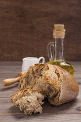 Sticker - bread on wooden table background