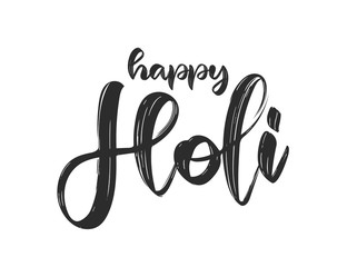 Wall Mural - calligraphic handwritten brush type lettering of happy holi on white background