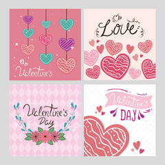 Canvas Print - set cards of happy valentines day with decoration