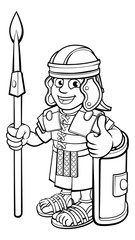 Wall Mural - A Roman soldier cartoon character holding a spear and doing a thumbs up