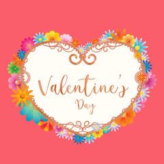  Vector of Happy Valentine’s Day with blooming flowers frame and typography design.