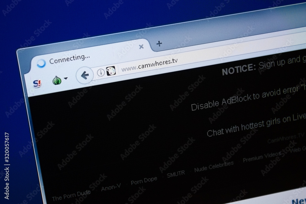 Ryazan, Russia - August 26, 2018: Homepage of Cam Whores website on the