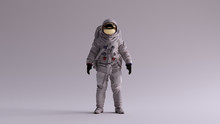 Astronaut With Gold Visor And White Spacesuit With Light Grey Background With Neutral Diffused Side Lighting Front View 3d Illustration 3d Render