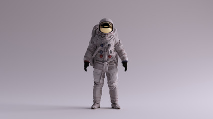 astronaut with gold visor and white spacesuit with light grey background with neutral diffused side 