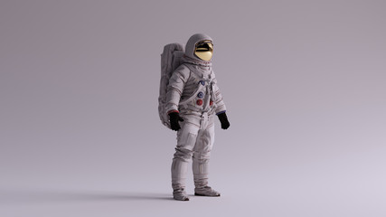 Wall Mural - astronaut with gold visor and white spacesuit with light grey background with neutral diffused side 