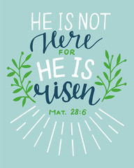 Wall Mural - Hand lettering Bible Verse He is risen.