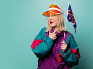 Sticker - Style blonde woman in 90s sport suit with Great Britain flag