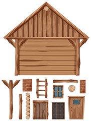 Wall Mural - Wooden cottage and set of windows and doors