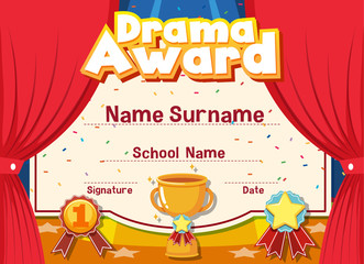 Certificate template for drama award with stage in background