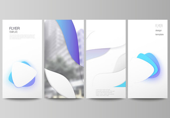 Wall Mural - The minimalistic vector illustration of the editable layout of flyer, banner design templates. Blue color gradient abstract dynamic shapes, colorful geometric template design.