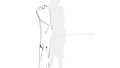 Wall Mural - Young stylish woman, model. Fashion illustration in sketch style. Vector