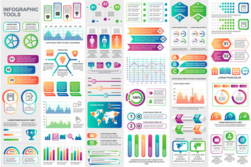 Poster - Bundle infographic elements data visualization vector design template. Can be used for steps, business processes, workflow, diagram, flowchart concept, timeline, marketing icons, info graphics.