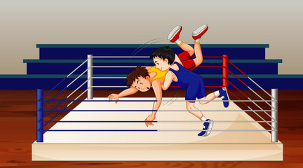 Sticker - Scene with people doing wrestling in the ring