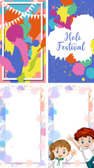 Sticker - Four background design with happy holi festival theme