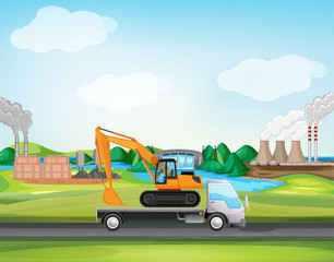 Wall Mural - Scene with truck driving along the industrial zone