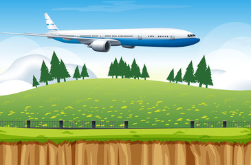 Wall Mural - Scene with airplane flying in the sky