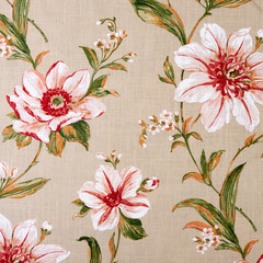 Fragment of colorful retro tapestry textile pattern with floral ornament and flowers useful as background