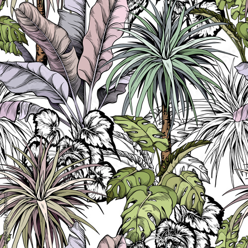 seamless-tropical-pattern-with-hand-drawn-leaves-and-palm-trees