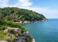 Rocky Rock Over Beautiful Clear Sea And Island, View From Kho Phangan, Thailand