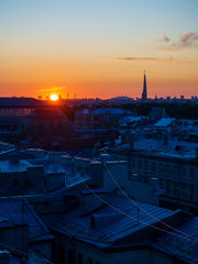 Poster - City at sunset. Beautiful evening picturesque summer panorama of St. Petersburg, Russia