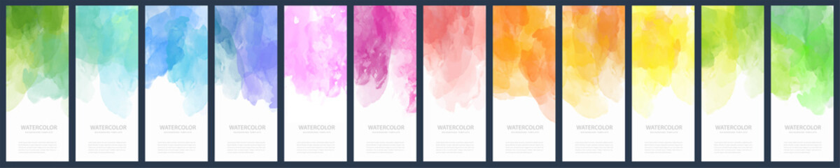 Wall Mural - big bundle set of light colorful vector watercolor vertical backgrounds for poster, banner or flyer