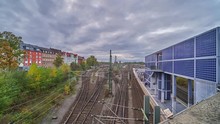 Railway Platform In Hannover At Evening. Germany. Time Lapse.