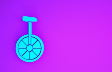 Sticker - Blue Unicycle or one wheel bicycle icon isolated on purple background. Monowheel bicycle. Minimalism concept. 3d illustration 3D render