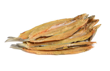 Poster - Dried salted fishes on white background