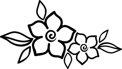 Flowers with leaves - vector linear picture for coloring. Tattoo - two stylized flowers with leaves. Outline. Picture for tattoo or body painting. Decorative plant pictures.